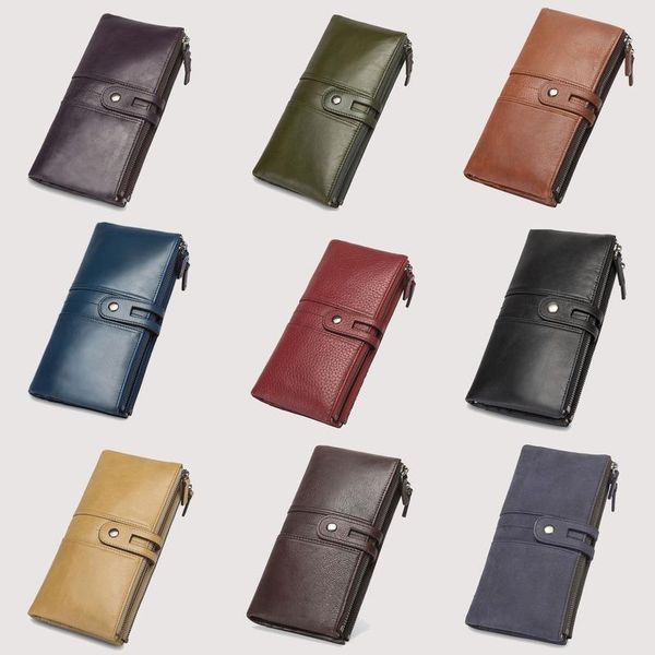 

genuine leather women's wallet long men wallets with id holder women purse portfel damski carteras para mujer 2021, Red;black