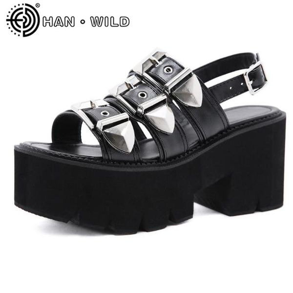 

sandals fashion buckle women summer gothic punk shoes platform gladiator open toe female footwear, Black