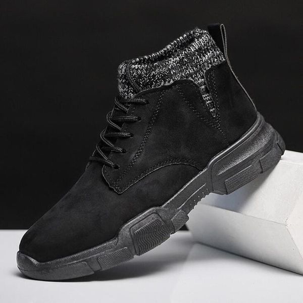 

boots litary fur snow for men botas black warm winter leather ankle work shoes dropshiping