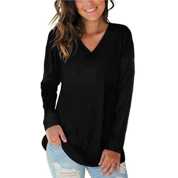 

women's t-shirt v neck long sleeve loose t-shirts 2021 summer fashion women tee plus size s-3xl wdc7088, White