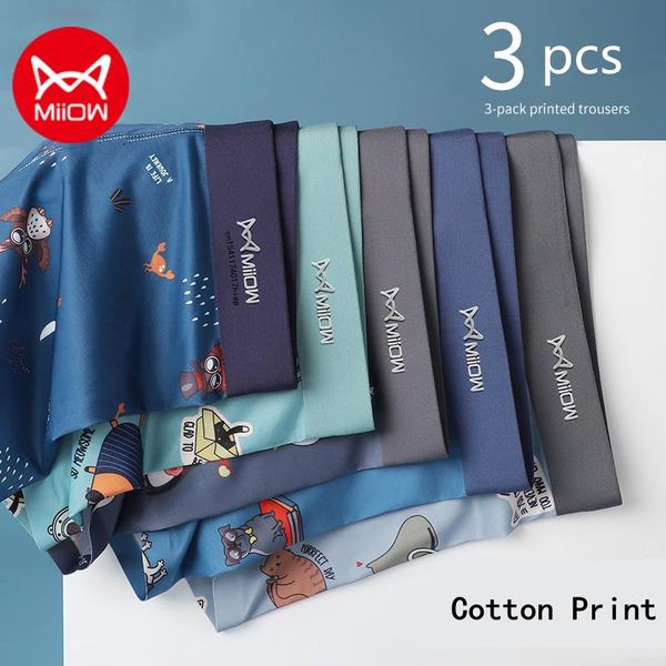 

underpants miiow 4/3pcs pure cotton men's underwear print antibacterial boxer shorts men panties breathable man boxershorts 5xl, Black;white