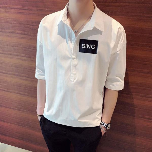 

men's casual shirts loose short-sleeved shirt five-point sleeve half-sleeved trend clothes ins seven-point, White;black