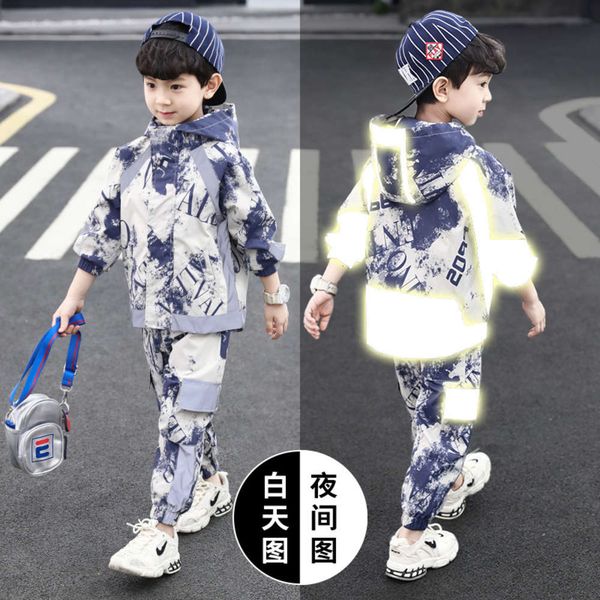 

new zhongda children's 2021 two piece boys' spring and autumn sports suit, White