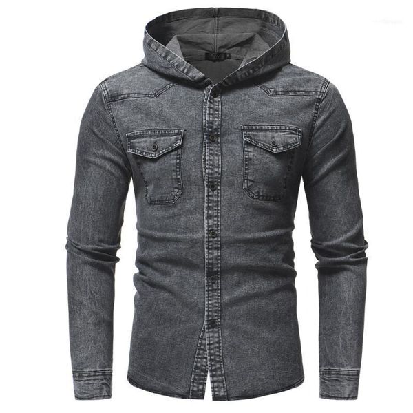

men's casual shirts fashion shirt cotton full sleeve hooded demin man streetwear chest pocket design cowboy1, White;black