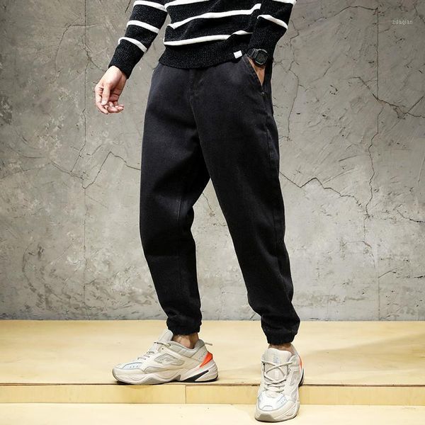 

japanese fashion men jeans black loose fit spliced designer harem pants big size 28-44 streetwear hip hop cargo men's, Blue