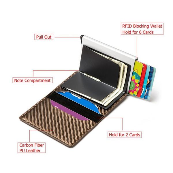 

bycobecy 2020 cardbon fiber rfid card holder clutch pop-up wallet aluminum box slim thin smart id c qyldgk