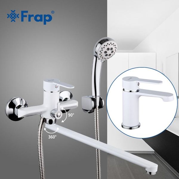 

frap white modern 35cm outlet pipe brass bath room wall mounted bathroom faucet with basin tap bathtub mixer set shower faucet