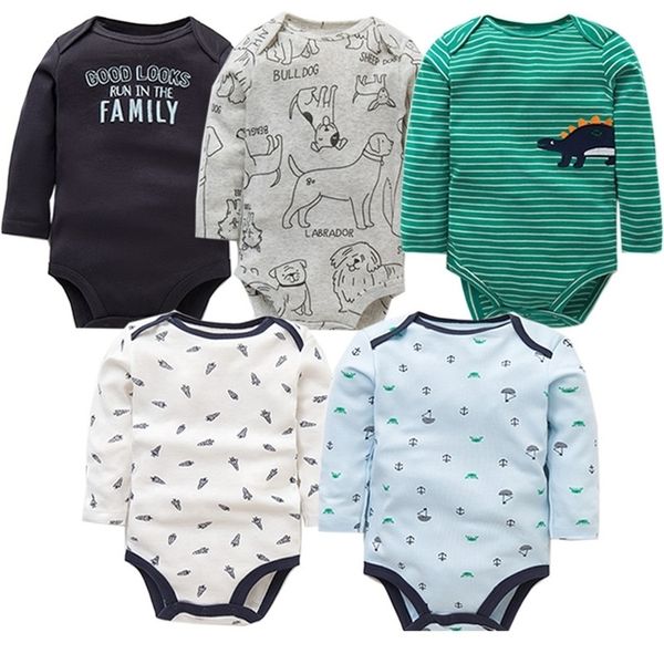 

5pcs/lot bodysuits uniesx newborn 100% cotton clothing set infant bebe baby boy girl clothes 210309, Blue