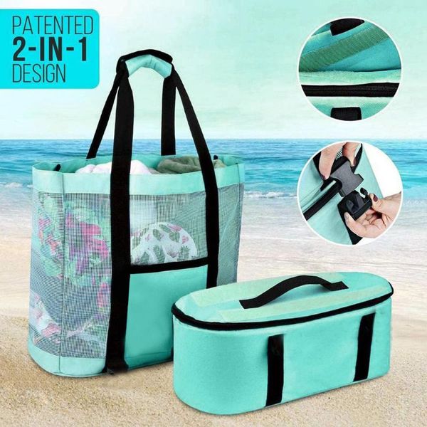 

storage bags outdoor camping beach mesh tote bag with detachable cooler packing organizer multifunctional waterproof backpack