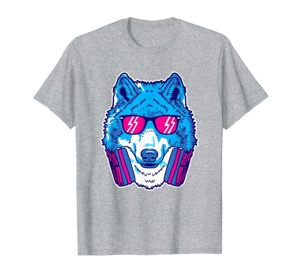 

edm raver wolf with headphones and sunglasses t-shirt, White;black