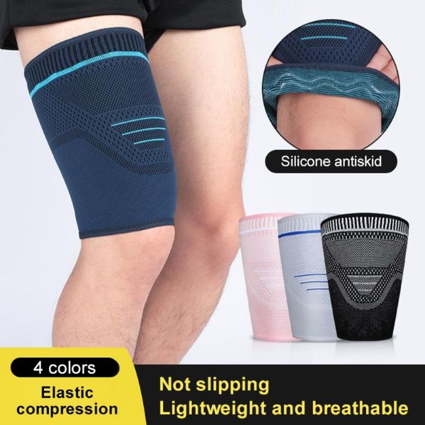 

elbow & knee pads breathable anti-sweat anti-slip compression thigh protector upper leg cover sportswear legwarmers 1pc, Black;gray