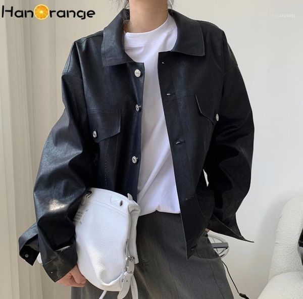 

autumn spring women fashion pu leather jacket loose silhouette outwear1, Black
