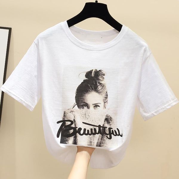 

women's t-shirt short sleeve 2021 korean character print t shirt women clothes cotton casual harajuku white female summer tee