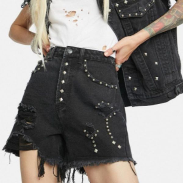 

women's shorts gothic fashion solid color high waist women 2021 summer broken copper beading casual designer street, White;black
