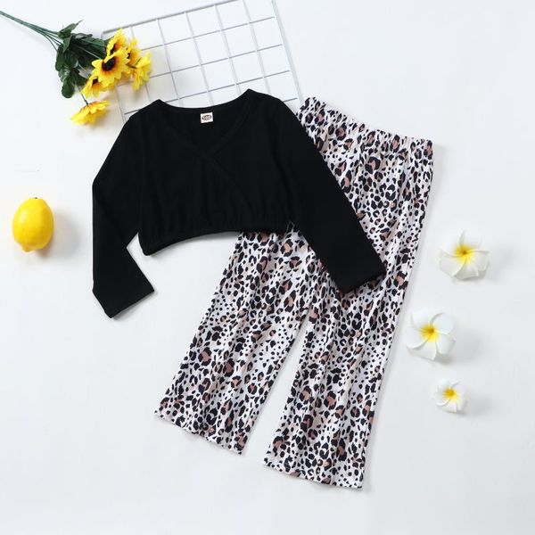 

clothing sets 1-5 years autumn winter toddler kids baby girls clothes tracksuit pink long sleeve leopard pants outfits, White