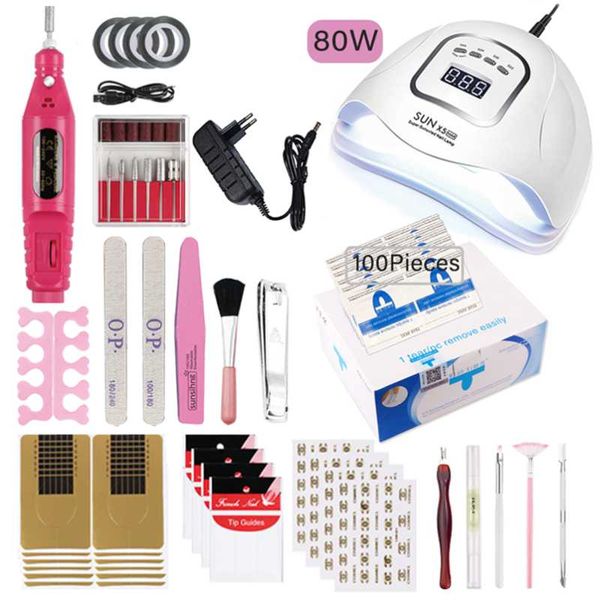 

nail art kits tool set with 80w lamp dryer and drill machine clipper fibers remover kit for gel varnish