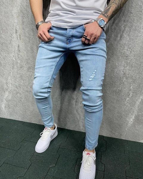 

denim jeans pantalones casual frayed slim fit pantaloni mens jean wholesale denims pants trouser man clothing skinny pant pantalon, Blue