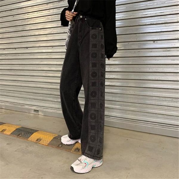 

women's jeans plaid pants female hip hop punk boyfriend summer high waist cool harajuku korean trousers steeetwear, Blue