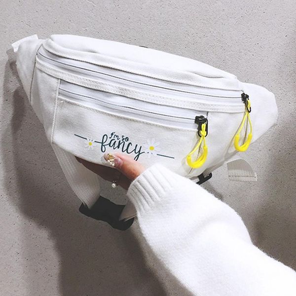 

women canvas fanny pack waist bag student streetwear trendy chest bag solid cute pattern belt bag nerka purse pouch pochete