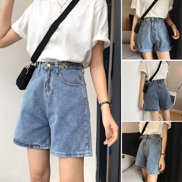 

women's shorts ly high-waisted five-point pants denim button women summer party, White;black