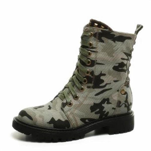 

boots 2021 camouflage denim thick sole platform women ankle lace-up jean shoes woman low heel autumn booties, Black