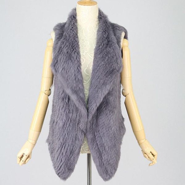 

women's fur & faux 100% real knitted vest , natural gilet be1805, Black