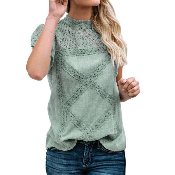 

women's blouses & shirts short sleeve cute floral womens and blusas mujer de moda 2021 fashion blouse lace patchwork flare ruffles, White
