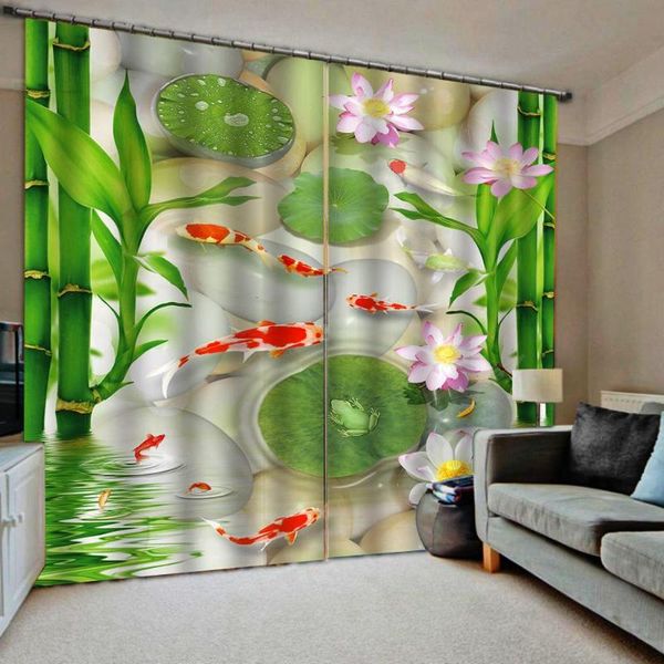 

curtain & drapes 3d window foggy forest luxury blackout living room green bamboo louts fish curtains