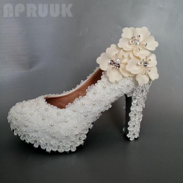 

dress shoes champagne flower wedding bride super high 11cm block heeled ladies bridal platforms party lace pearls beads women, Black