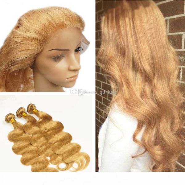 

new arrival honey blonde #27 360 lace band frontal 22.5*4*2 with body wave virgin human hair bundles 4pcs lot with baby hair, Black
