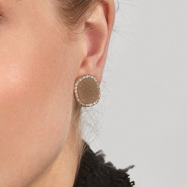 

new fashion exquisite oil drop inlaid diamond round small baub with versatile and earrings for women, Silver