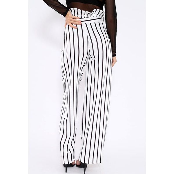 

women's pants & capris striped pant women high waist wide leg bandage loose trousers ladies casual office long 2021 autumn ws9622z, Black;white