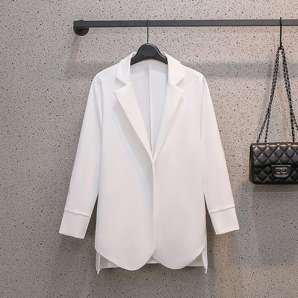 

women's suits & blazers arrivals irregular jackets for women spring summer 2021 office lady korean fashion white mid-length blazer khak, White;black