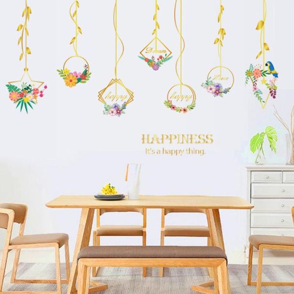 

wall stickers golden flower basket ring sticker removable beautiful decal waterproof art bedroom living room mural - 60