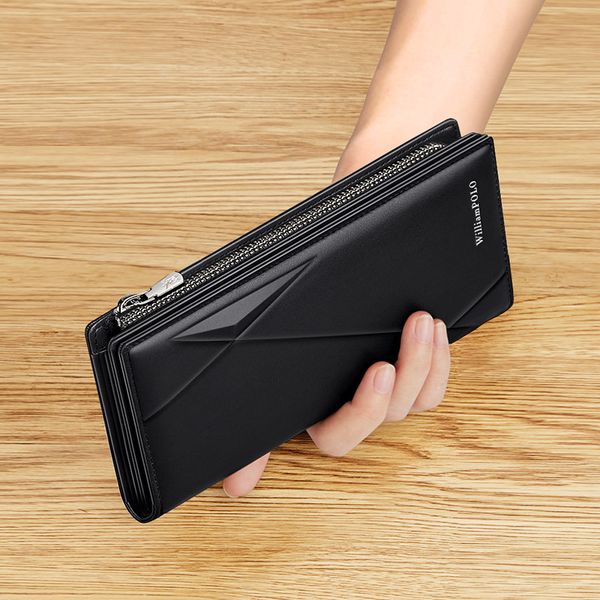 

luxury brand mens wallet business long handbag leather bag mens fashion card holder business card with zipper telephone bag, Brown;gray