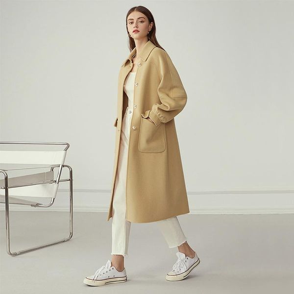 

women's wool & blends verslane pure tweed coat middle long autumn winter gentle double-sided 2021, Black