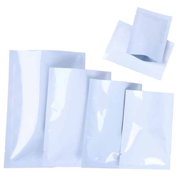 Branco tamanhos múltiplos amostra alumínio alumínio embalagem sacos 3 lados selando alimento líquido de armazenamento líquido e saco de flores