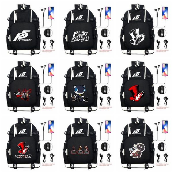 

backpack persona5 p5 shoulder travel bag rucksack bookbag usb port black knapsack for men teens kids students