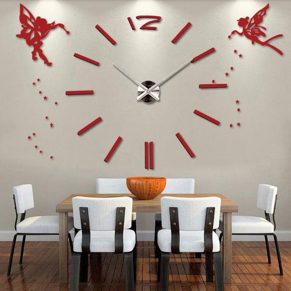 

wall clocks 3d diy large clock modern design angel decorative oversize kitchen acrylic mirror stickers big