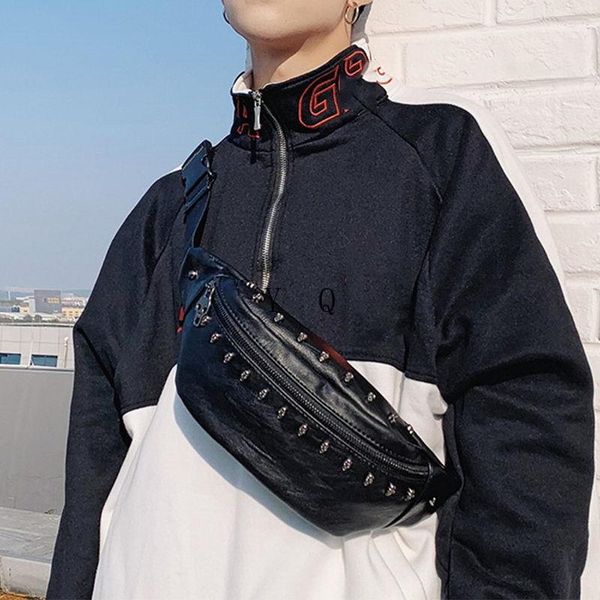

rivet waist pack women skull designer chest bags female banana bag pu leather fanny pack waist bags travel