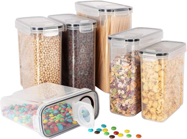 

2.5l/4l airtight storage containers high capacity tank household cereal box with black locking lids sealed kitchen tool