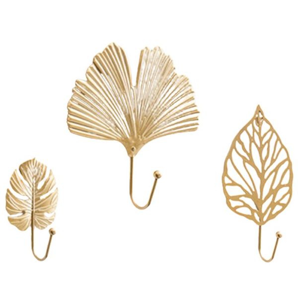 

hooks & rails wall for hanging clothes no-punch hanger coat key hook iron art decorations golden leaves