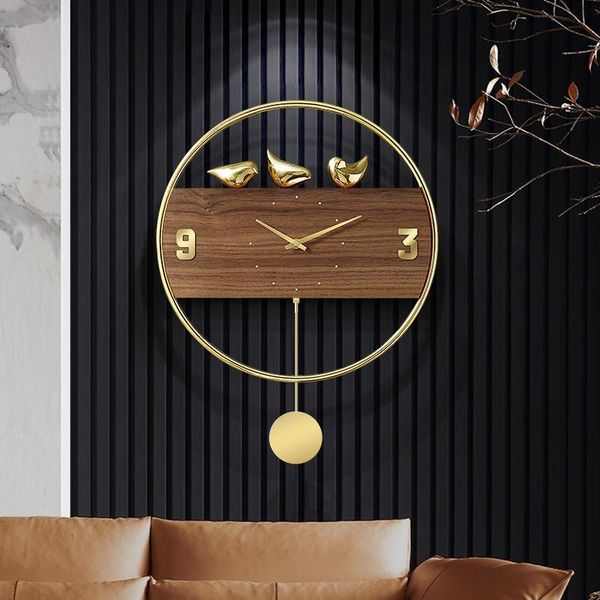 

wall clocks nordic vintage clock with 3d birds decor large pendulum creative living room gold mute