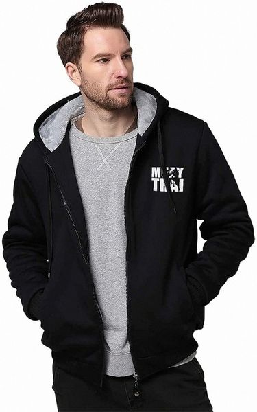 

muay thai men's winter hoodies full zip hooded warm thick coats sweatshirt v9dy#, Black