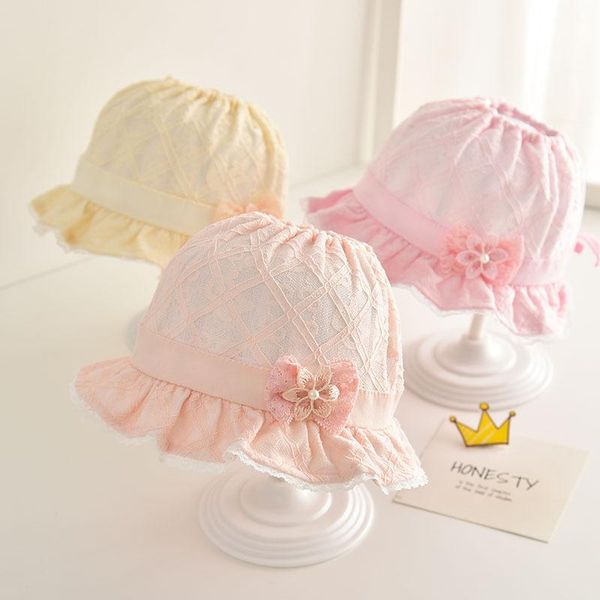 

caps & hats w042 3-12 month spring summer lace beanie ess baby bucket hat infant girls cotton breathable sun, Yellow