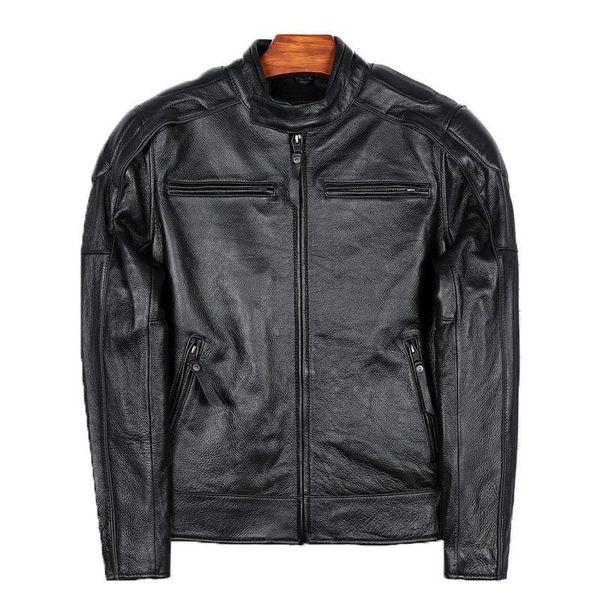 

men's leather & faux 2021 black genuine jacket men motorcycle style plus size 5xl stand collar real natural cowhide spring short biker