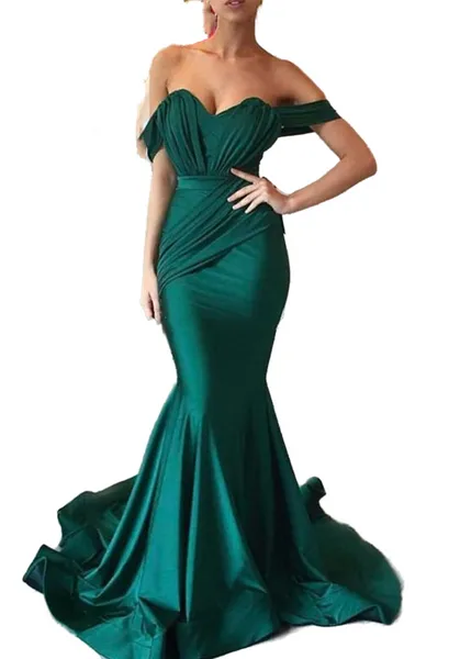 2021 Plus Size Arabo Aso Ebi Hunter Verde Sirena Abiti da damigella d'onore Raso come seta Prom Abiti da sera formali del partito Abito ZJ003181k