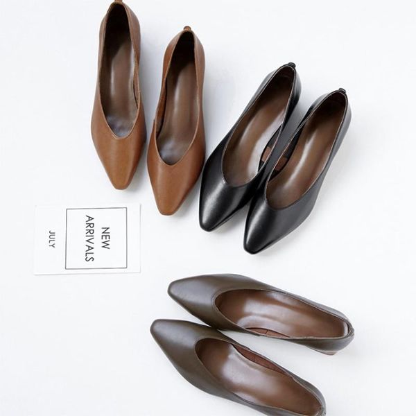 

dress shoes ins women genuine leather 22-24.5cm imported calfskin soft and comfortable skinny 3 colors available pumps, Black