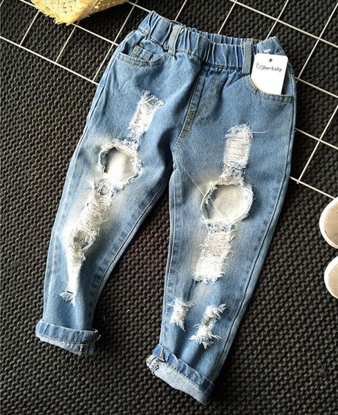 

children broken hole jeans baby boys girls pants casual trousers fashion 2 6yrs kids spring autumn clothes, Blue