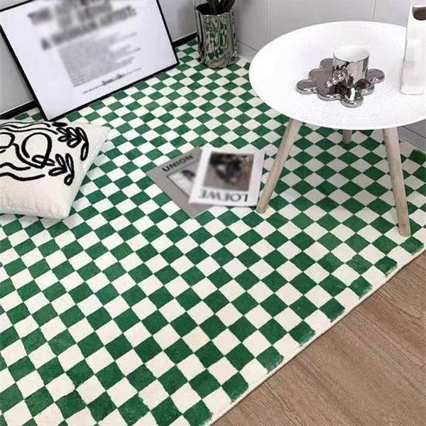 

carpets retro green white checkered carpet rug moroccan for living room bedroom decor plaid nordic simple coffee table mat